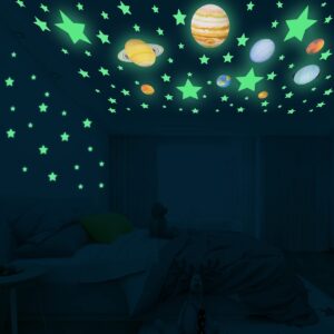 Glow in The Dark Stars and Planet Solar System Walls 109 Fluorescent Stars Stickers Decorative Kid's Bedroom Ceiling Christmas Birthday Gift for Girls and Boys