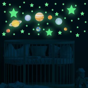 Glow in The Dark Stars and Planet Solar System Walls 109 Fluorescent Stars Stickers Decorative Kid's Bedroom Ceiling Christmas Birthday Gift for Girls and Boys