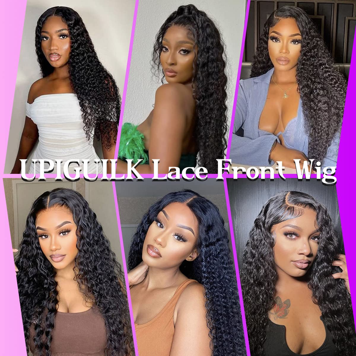 UPIGUILK 13x6 Deep Wave Lace Front Wigs Human Hair Pre Plucked HD Frontal for Black Women Curly Wig 180% Glueless with Baby Wet and Wavy 18 Inch