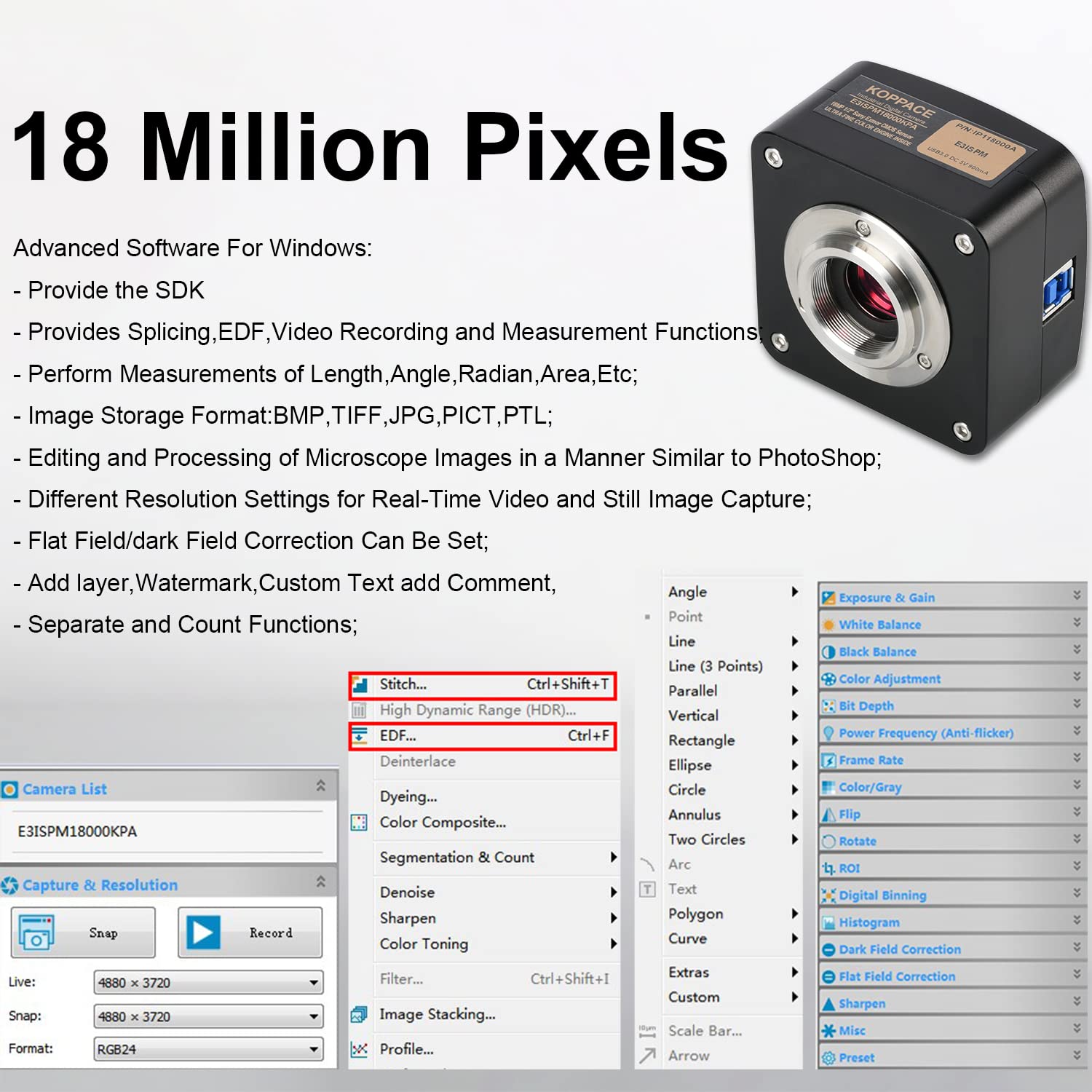 KOPPACE 174X-1745X Light and Dark Field Electron Metallographic Microscope 18 Million Pixels Measuring Camera