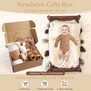 meloom Baby Gift Set, Unisex Newborn Gifts Box, Boho Gender Neutral Baby Essentials, Baby Shower Gifts for New Moms, New Baby Gifts for Boys and Girls, Personalized Gift Basket for New Babies