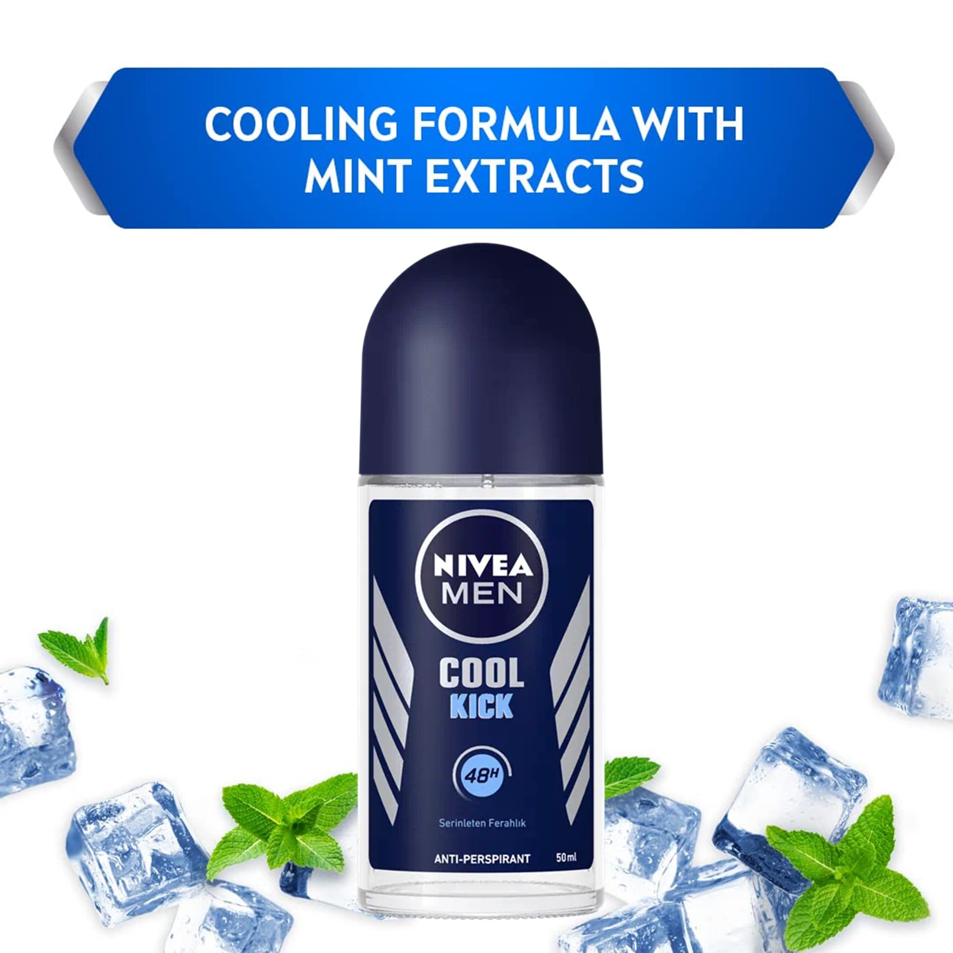 Nivea for Men Cool Kick Anti-Transpirant Deodorant ROLL-ON, 50 ML / 1.7 OZ (PACK OF 3)