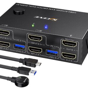 USB 3.0 Dual Monitor KVM Switch HDMI 4K@60Hz 2K@144Hz Simulation EDID, MLEEDA USB HDMI Extended Display Switcher for 2 Computers Share 2 Monitors and 4 USB 3.0 Ports,Wired Remote and Cables Included