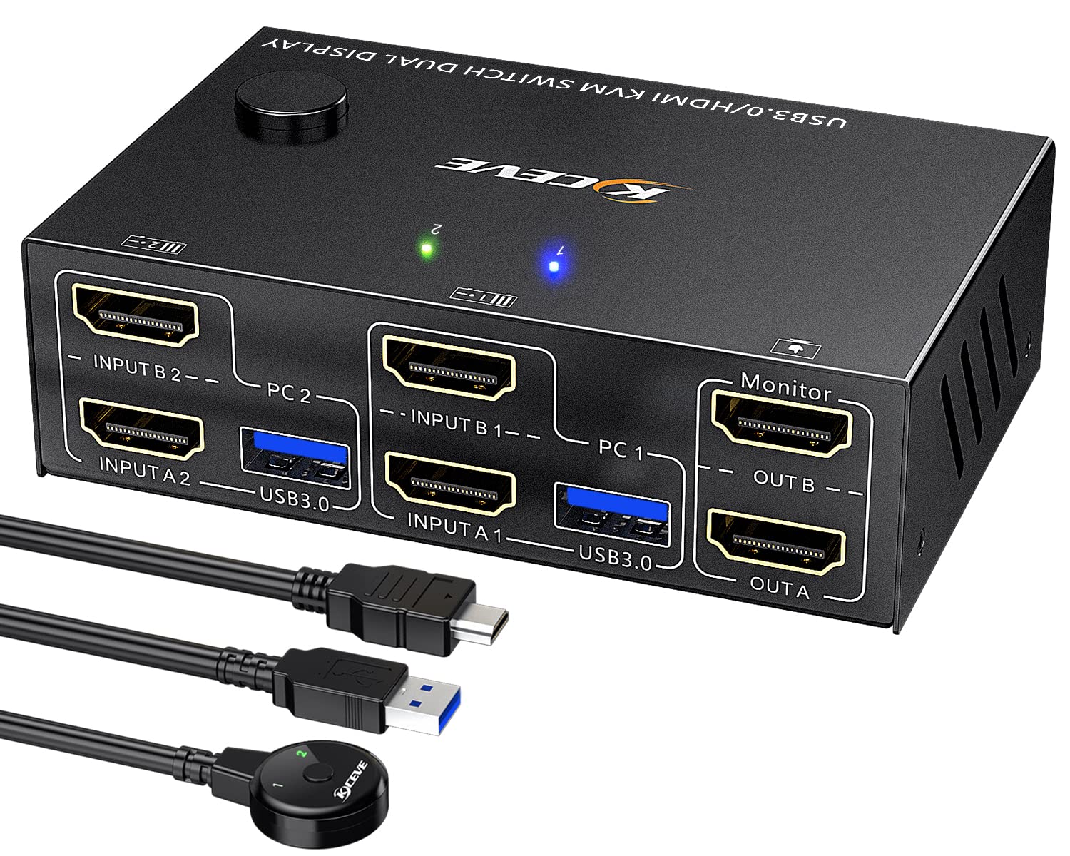 USB 3.0 Dual Monitor KVM Switch HDMI 4K@60Hz 2K@144Hz Simulation EDID, MLEEDA USB HDMI Extended Display Switcher for 2 Computers Share 2 Monitors and 4 USB 3.0 Ports,Wired Remote and Cables Included