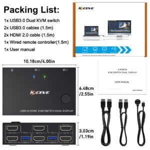 USB 3.0 Dual Monitor KVM Switch HDMI 4K@60Hz 2K@144Hz Simulation EDID, MLEEDA USB HDMI Extended Display Switcher for 2 Computers Share 2 Monitors and 4 USB 3.0 Ports,Wired Remote and Cables Included