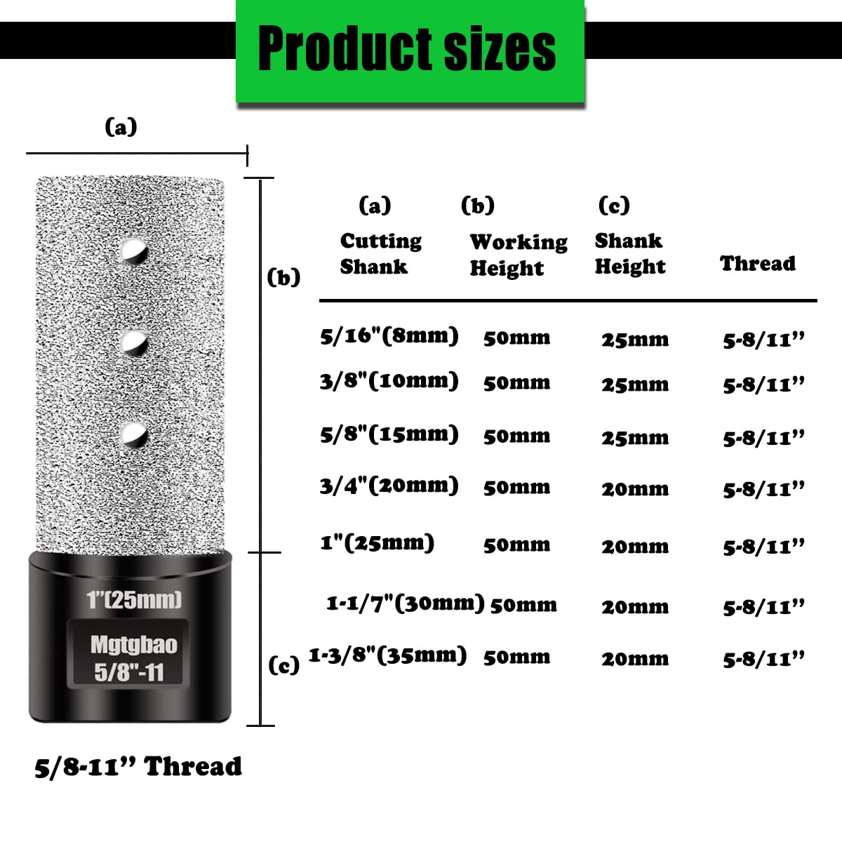 Mgtgbao 3/8”Black Diamond Finger Bit, 10mm Diamond Finger Milling Bits for Enlarging and Shaping or Round Bevel Existing Holes in Porcelain Hard Ceramic Stone Granite Marble Tile Countertop 5/8"-11