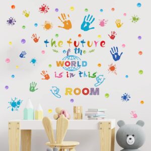 Handprint Wall Stickers Colorful Inspirational Quotes Paint Splatter Wall Decals for Kids Bedroom Classroom School Nursery Playroom