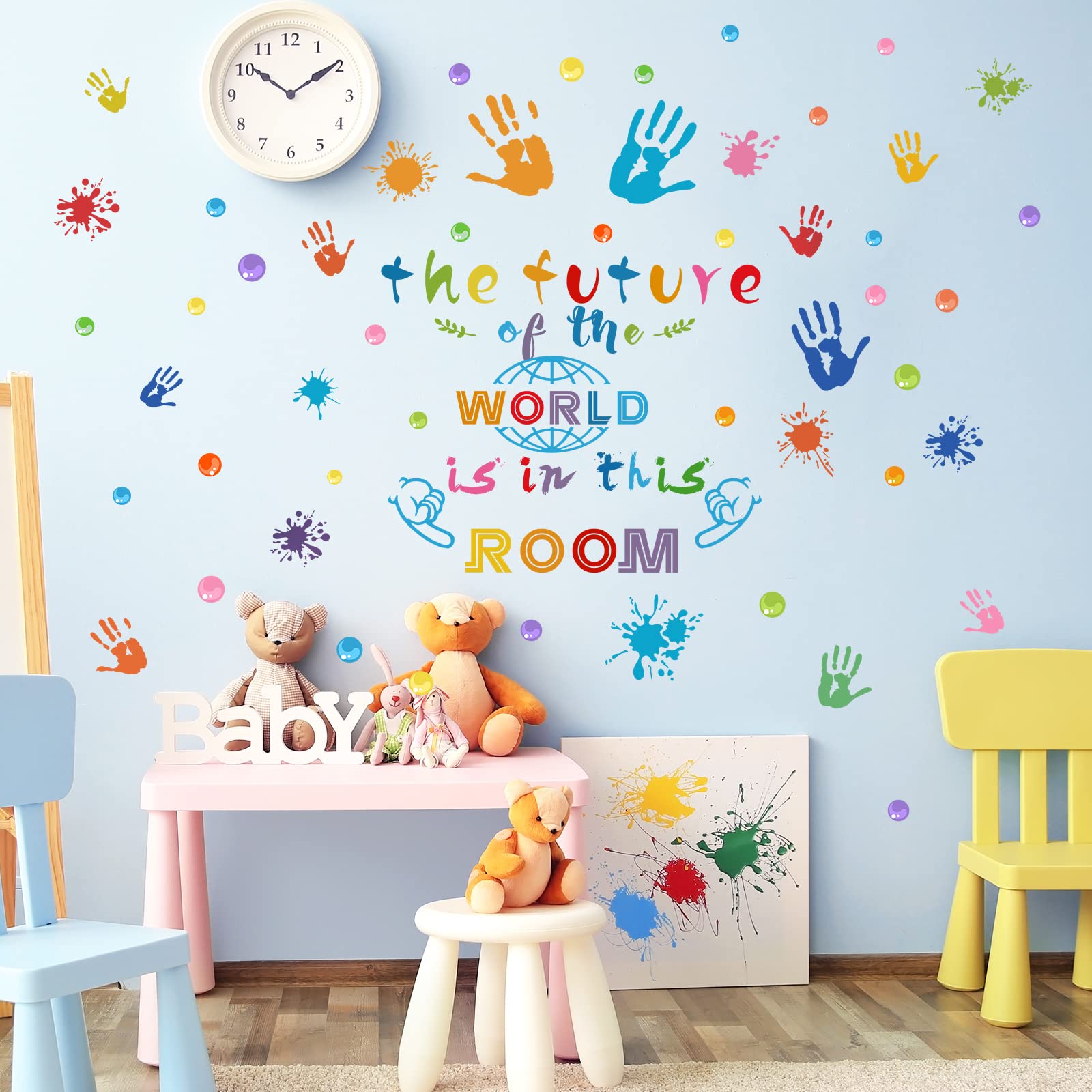 Handprint Wall Stickers Colorful Inspirational Quotes Paint Splatter Wall Decals for Kids Bedroom Classroom School Nursery Playroom