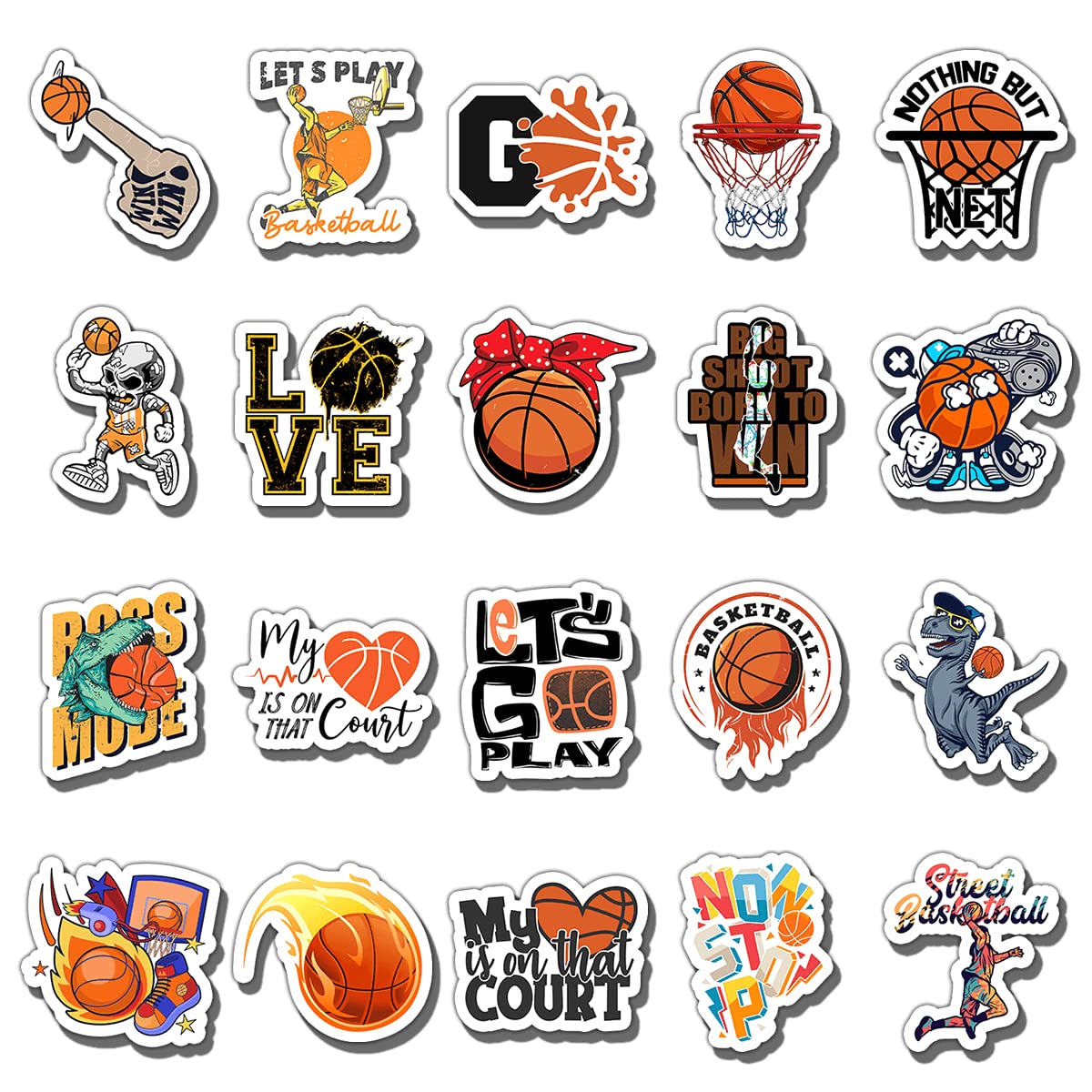 GOLEEX 20 Pack Pcs Waterproof Vinyl Basketball Stickers Items for Boys Men Kids Funny Craft Gifts for Scrapbooking Laptop Helmet Cars Bottles Sports Players Decals Sticker Packs