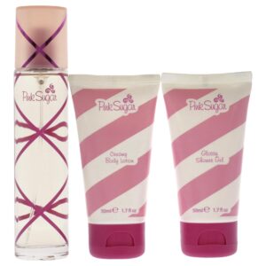 Aquolina Pink Sugar Candy Magic 1.7oz EDT Spray, 1.7oz Glossy Shower Gel, 1.7oz Creamy Body Lotion Women 3 Pc Gift Set