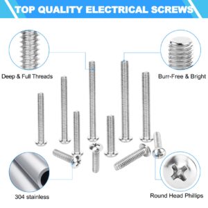 Machine Screws, 100 PCS Phillips Pan Head Electricians Screw Kit #6-32#8-32 Thread 304 Stainless Steel Screws for Electrical Wall Plate Switch, Receptacles Mounting Screws with Storage Case