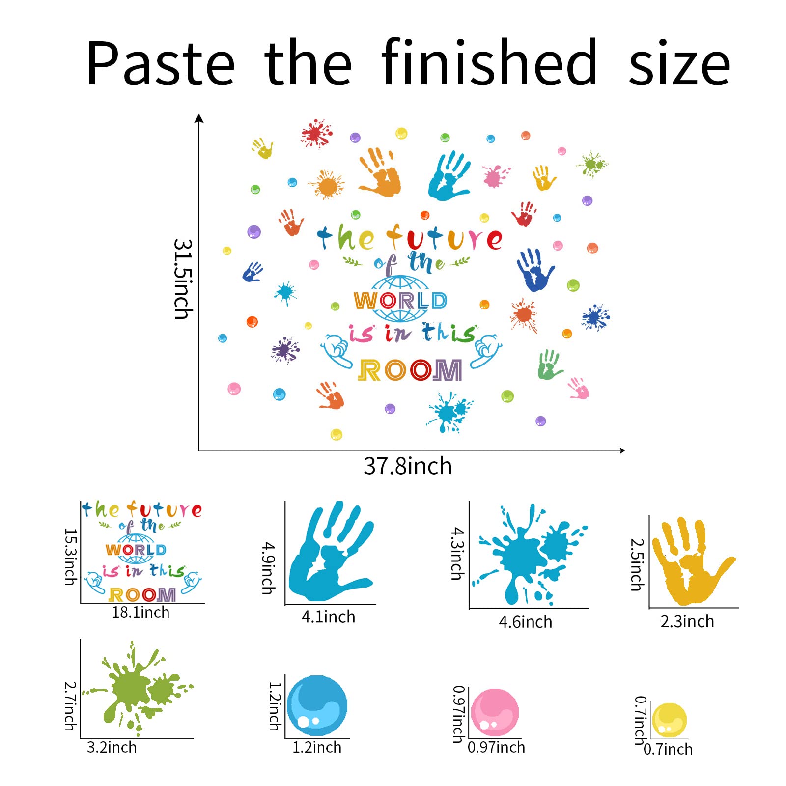 Handprint Wall Stickers Colorful Inspirational Quotes Paint Splatter Wall Decals for Kids Bedroom Classroom School Nursery Playroom