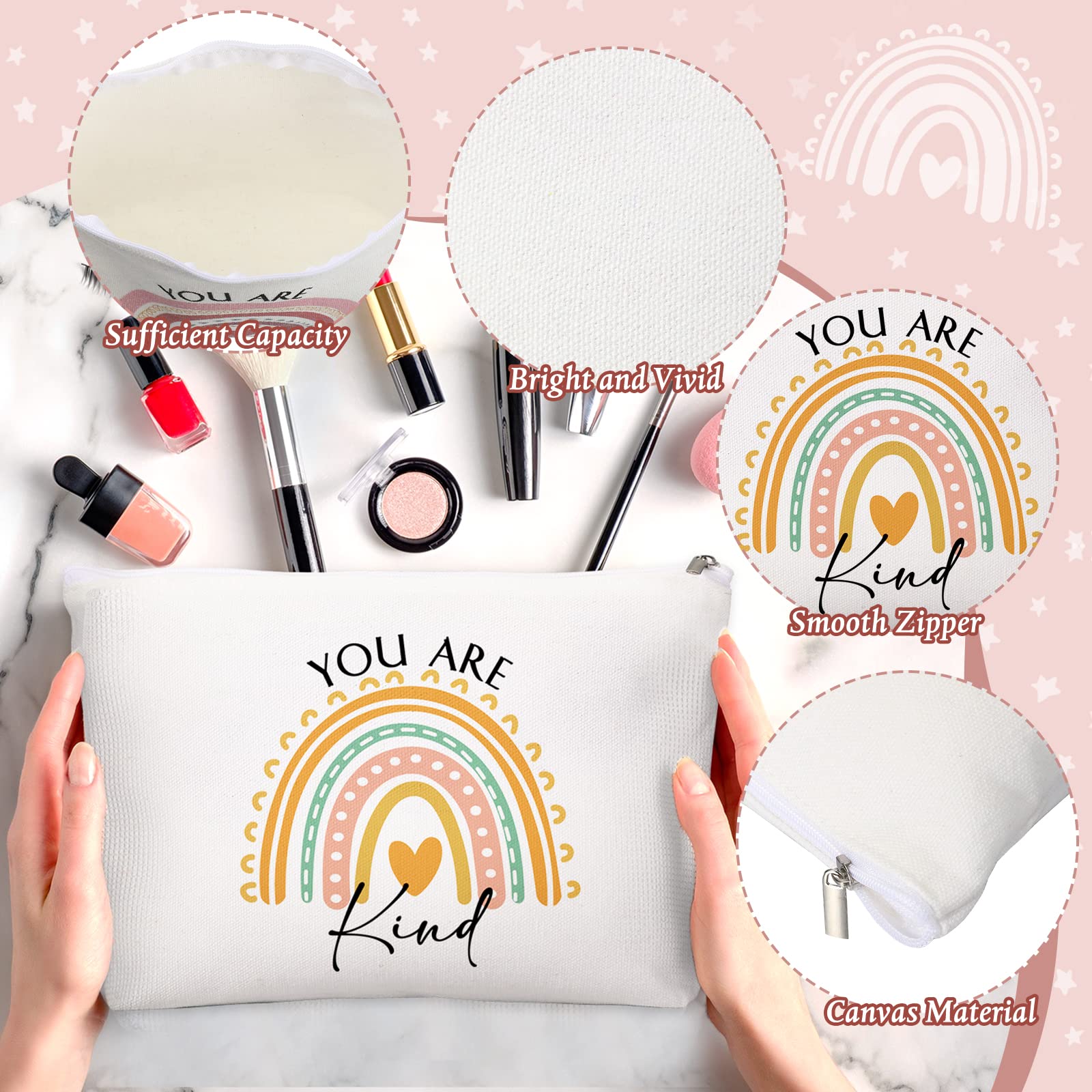 Sieral 20 Pcs Cosmetic Makeup Bags and Keychains with Inspirational Quotes for Women Employee Appreciation Gifts Teacher (Rainbow)