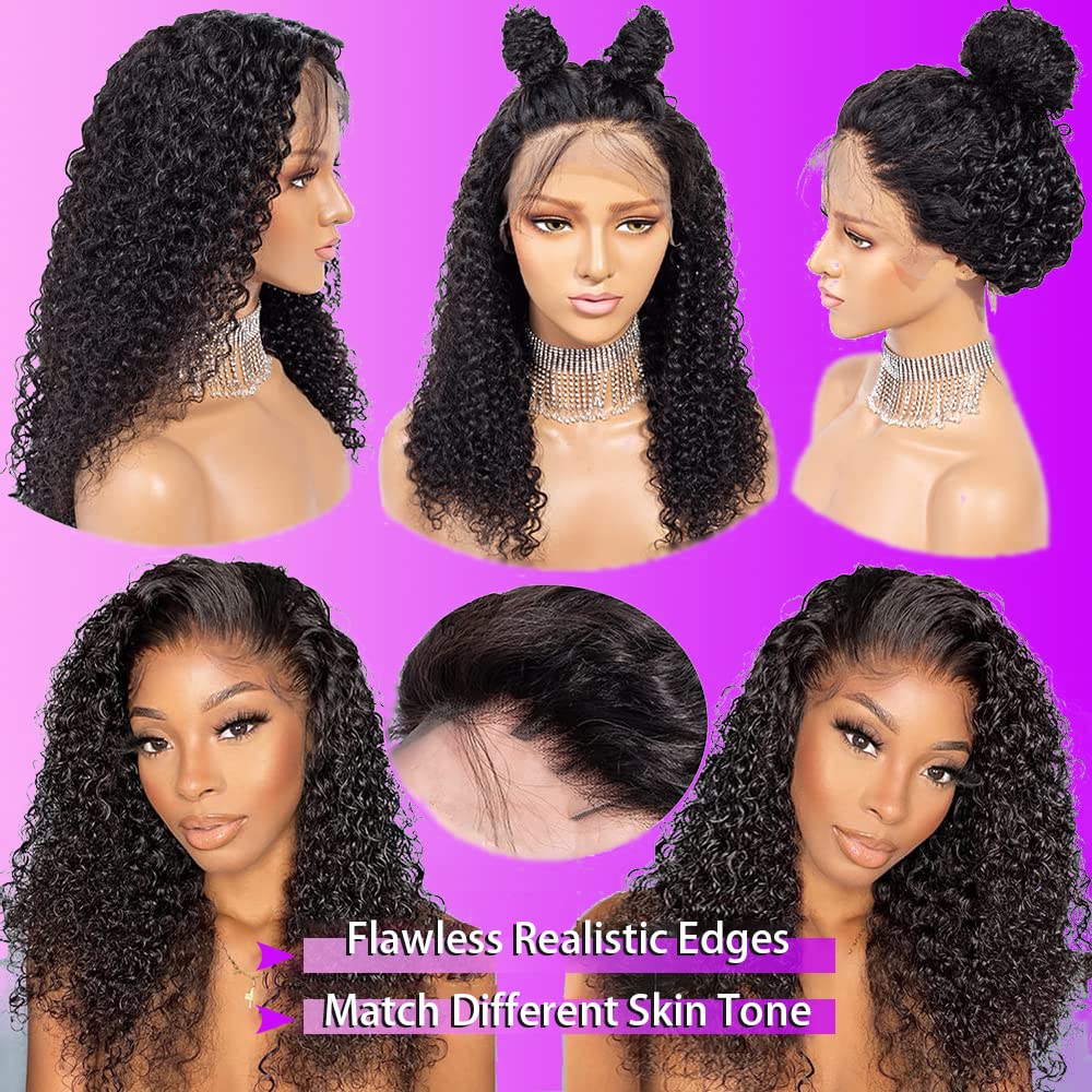 UPIGUILK 13x6 Deep Wave Lace Front Wigs Human Hair Pre Plucked HD Frontal for Black Women Curly Wig 180% Glueless with Baby Wet and Wavy 18 Inch