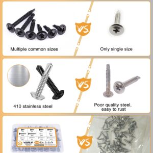 VIGRUE 410 Stainless Steel #8 X 1/2'' to 1-1/2'' Self Tapping Screw Assortment Kit, Modified Truss Head, 400pcs Self Tapping Screws for Metal, Black Oxide and Silver Stainless Steel