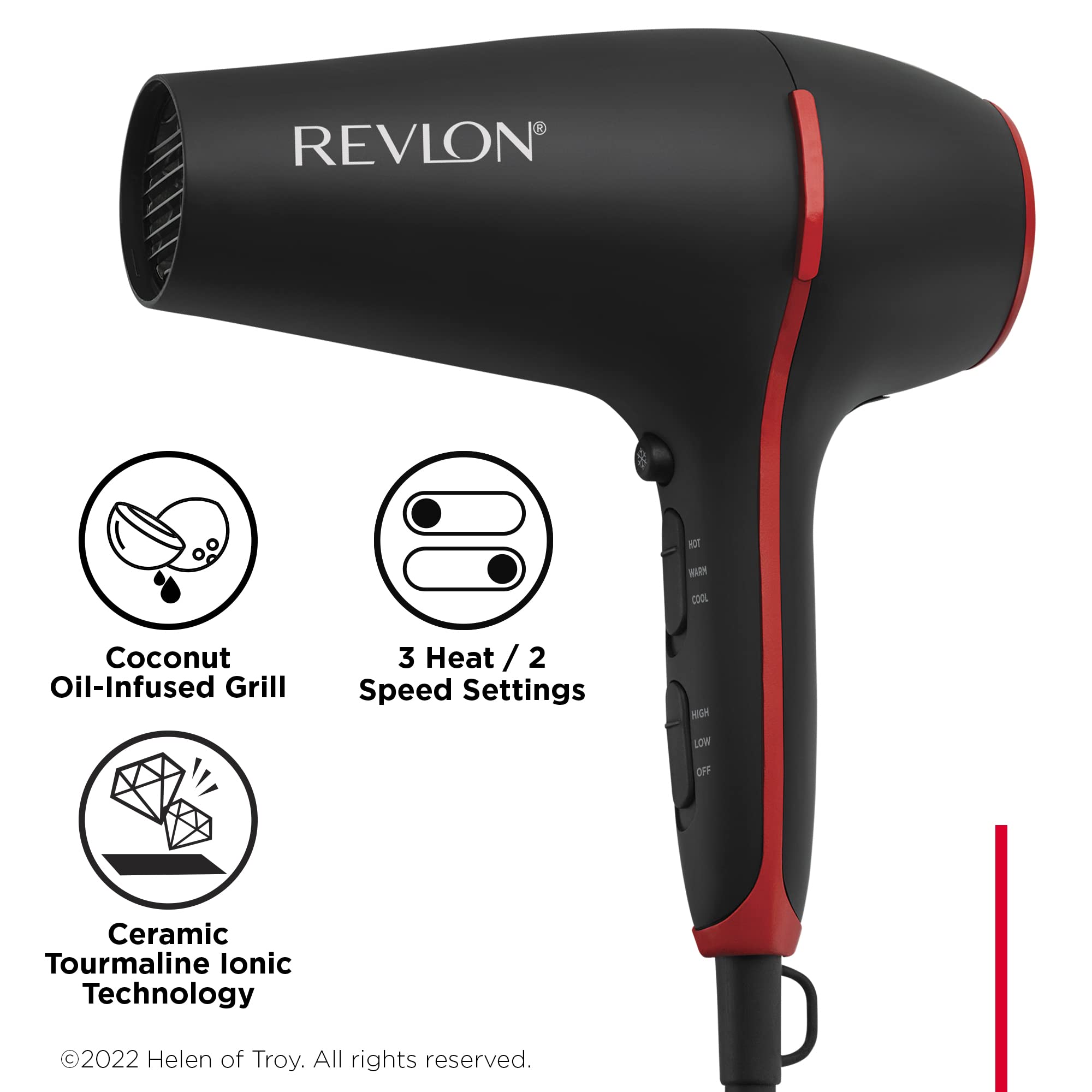 REVLON SmoothStay Coconut Oil Infused Hair Dryer with Diffuser | 1875W Blow Dryer Improves Shine for Smoother Styles and Tames Frizz for Silky Finish (Black)