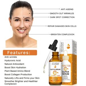 20% Vitamin C Serum for Face with Hyaluronic Acid 1 Fl Oz, Anti Aging Facial Serum for Women & Men, Antioxidant, Boost Skin Collagen, Fades Dark Spot, Hydrate & Plump Skin, Anti Aging & Wrinkle