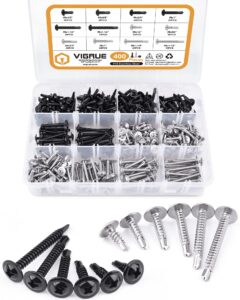 vigrue 410 stainless steel #8 x 1/2'' to 1-1/2'' self tapping screw assortment kit, modified truss head, 400pcs self tapping screws for metal, black oxide and silver stainless steel