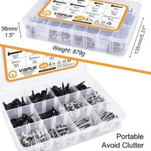 VIGRUE 410 Stainless Steel #8 X 1/2'' to 1-1/2'' Self Tapping Screw Assortment Kit, Modified Truss Head, 400pcs Self Tapping Screws for Metal, Black Oxide and Silver Stainless Steel