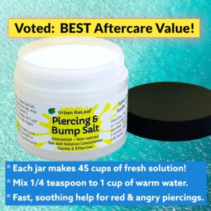 Urban ReLeaf Piercing & Bump Salt ! Unscented Sea Salt Solution Concentrate. Makes 45 Cups! Gentle Effective Clean Soothe Calm. Non-iodized. It works! Cleanse and Soak, Fresh Saline Aftercare