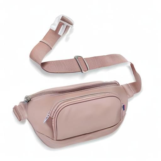 Kibou Vegan Premium Leather Fanny Pack Diaper Bag With Detachable Compact Changing Pad & Baby Wipes Storage - Wear as Belt Bag, on Waist, or Crossbody (Blush)