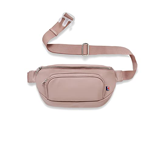 Kibou Vegan Premium Leather Fanny Pack Diaper Bag With Detachable Compact Changing Pad & Baby Wipes Storage - Wear as Belt Bag, on Waist, or Crossbody (Blush)