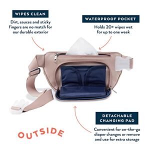 Kibou Vegan Premium Leather Fanny Pack Diaper Bag With Detachable Compact Changing Pad & Baby Wipes Storage - Wear as Belt Bag, on Waist, or Crossbody (Blush)