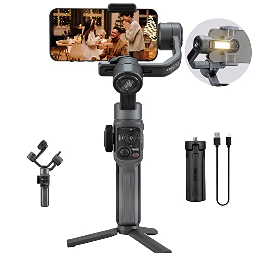 Zhiyun Smooth 5S Smartphone Gimbal Stabilizer 3-Axis with Built-in Fill Light for iPhone Android with Face Object Tracking for Vlog Video Live Stream INS YouTube (Smooth 5 Upgrade Version)-Gray