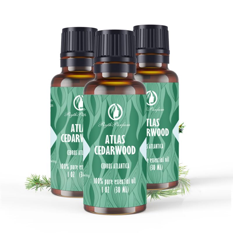 RythParfum Atlas Cedarwood Essential Oil with Dropper|100% Pure,Undiluted Natural Mint Oil for Diffuser,Humidifier,Aromatherapy (Pack of 3 oz)