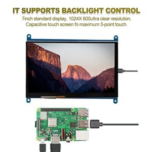 Pavv 7 Inch HD Display Touchscreen, HDMI 1024x600 Capacitive Display Screen for Raspberry Generation 1 2 3, Computer Monitor Supports Windows 7 8 10