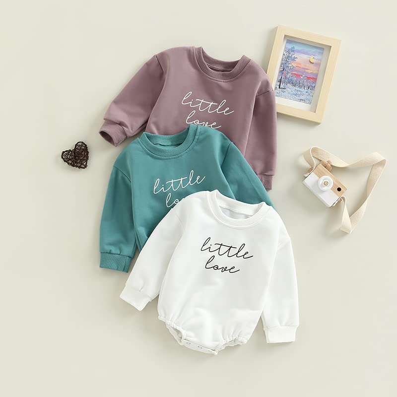 Meiweileya Baby Sweatshirt Romper Little Love Pullover Bubble Bodysuit Newborn Infant Girl Boy Valentine's Day Outfit (Dark Purple, 0-3 Months)