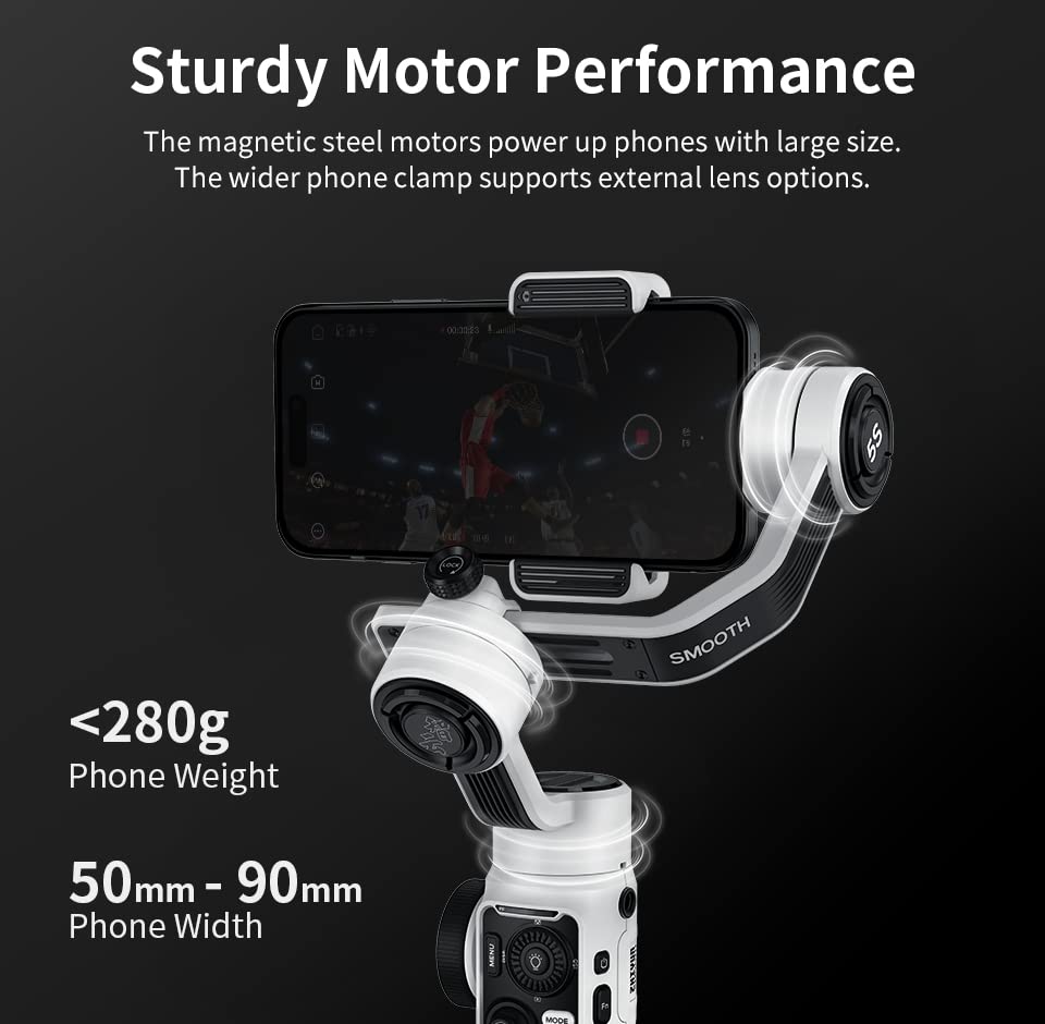 Zhiyun Smooth 5S Smartphone Gimbal Stabilizer 3-Axis with Built-in Fill Light for iPhone Android with Face Object Tracking for Vlog Video Live Stream INS YouTube (Smooth 5 Upgrade Version)-Gray