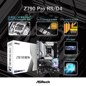 ASRock Z790 Pro RS/D4 Motherboard, Supports Intel 12th and 13th Generation CPU (LGA1700), Z790 Chipset, DDR4 ATX Motherboard