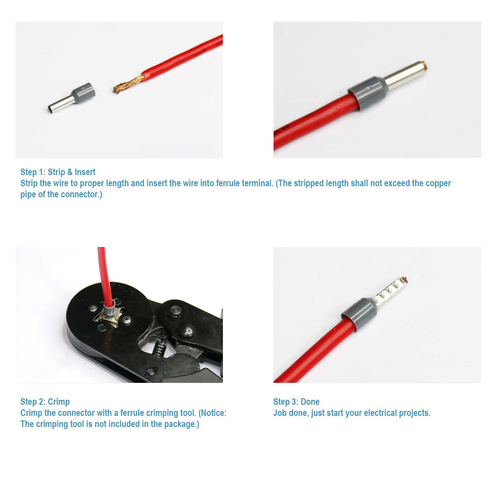 Fidioto AWG14 Wire Ferrules Terminals, 250pcs AWG14 Terminal Connector Wire Insulated Cord Pin Ends Terminals for Electric, Industrial, Chemical Industry, Power Control System, etc.