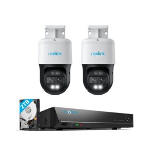 reolink 4k ptz security cameras system, ip poe outdoor cameras, 2x trackmix poe with 6x hybrid zoom, auto tracking, human/vehicle/pet detection bundle 1x rln8-410 nvr with built-in 2tb hdd