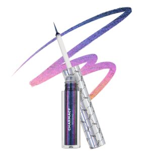 charmacy chameleon glitter liquid eyeliner, metallic shade color shift eye liner, highly pigmented, 24h long-lasting, waterproof and anti-smudge, ultra-fine tip, purple gold indigo 904