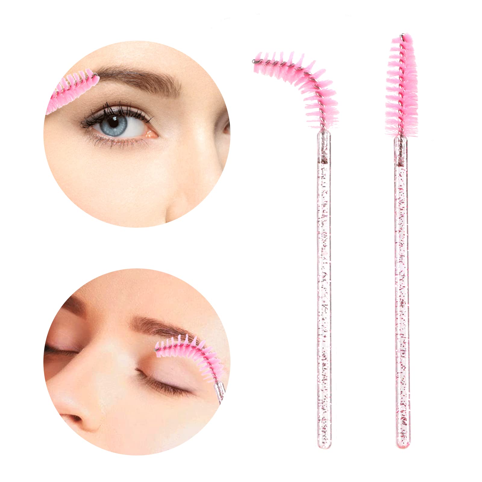 MJ JOMAY 150PCS Disposable Eyelash Brushes,Mascara Stick Makeup Brush Applicator Eyelash Extension Kit and Brow Brush with Container (Pink)