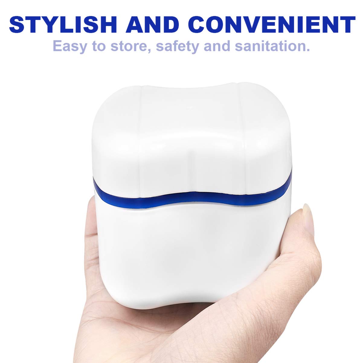 Retainer Case with Strainer Basket - Denture Storage Container Case Denture Cleaning Case for Braces, Dentures & Aligners (Blue)