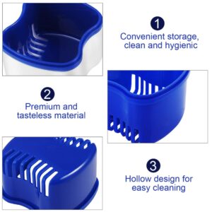 Retainer Case with Strainer Basket - Denture Storage Container Case Denture Cleaning Case for Braces, Dentures & Aligners (Blue)