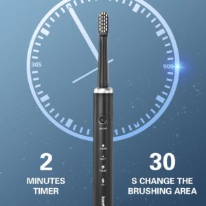 Electric Toothbrush with 6 Brush Heads - Travel Rechargeable Electric Power Toothbrushes, IPX7 Waterproof 2 Minutes Smart Timer, 4 Hours Fast Charge for 60 Days