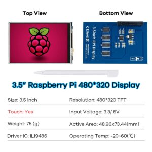 Hosyond 3.5 Inch 480x320 Touch Screen TFT LCD SPI Display Panel for Raspberry Pi A, B, A+, B+, 2B, 3B, 3B+,4B,5