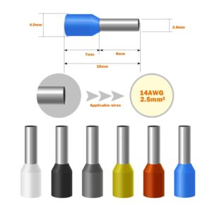 Fidioto AWG14 Wire Ferrules Terminals, 250pcs AWG14 Terminal Connector Wire Insulated Cord Pin Ends Terminals for Electric, Industrial, Chemical Industry, Power Control System, etc.