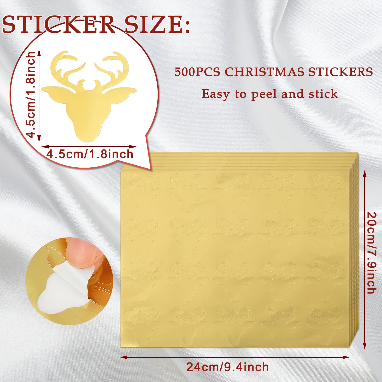 Whaline 500Pcs Christmas Gold Seal Stickers Elk Self-Adhesive Envelope Stickers 1.8 Inch Xmas Reindeer Golden Foil Sticker Lables for Christmas Wedding Party Invitations Greeting Cards Craft Decor