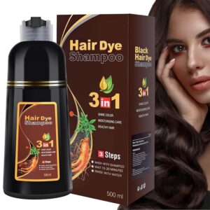 dark brown hair dye shampoo 3 in 1 - champu para canas mujer for gray hair coverage hair color shampoo for men and women, herbal hair dye shampoo, 500ml