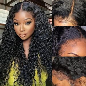 Water Wave Lace Front Wigs Human Hair HD Wet and Wavy Lace Front Wigs Human Hair Glueless Water Wave Human Hair Wig for Black Women 28 Inch Curly Lace Front Wigs Human Hair Pre Plucked Natural Color