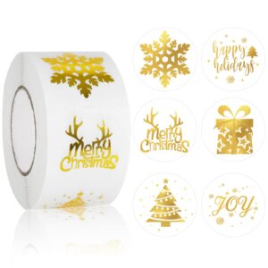 whaline 1200pcs christmas clear stickers 6 styles foil gold transparent round label stickers 1.5in snowflake xmas tree pattern stickers for xmas envelope sealing invitation greeting cards gift decor