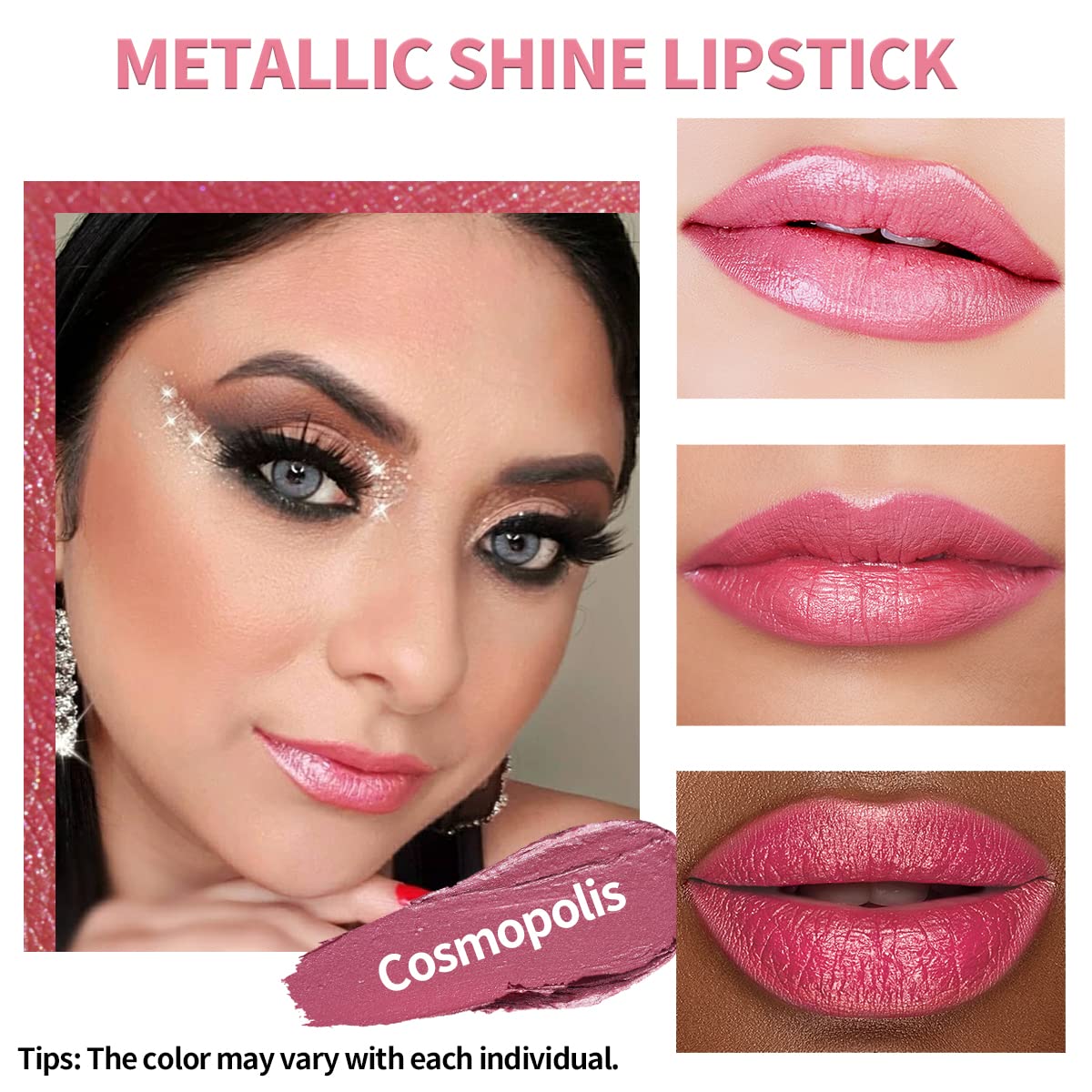 Oulac Metallic Pink Lipstick Set 3PCS High Impact Lipcolor with Moisturizing Formula, Vegan Beauty, Full-Coverage Lip Color 4.3g X 3PCS