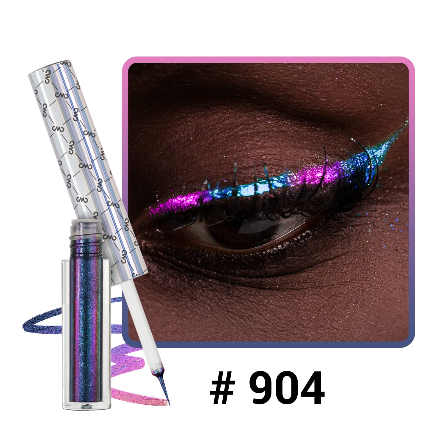 CHARMACY Chameleon Glitter Liquid Eyeliner, Metallic Shade Color Shift Eye Liner, Highly Pigmented, 24H Long-Lasting, Waterproof and Anti-Smudge, Ultra-Fine Tip, PURPLE GOLD INDIGO 904