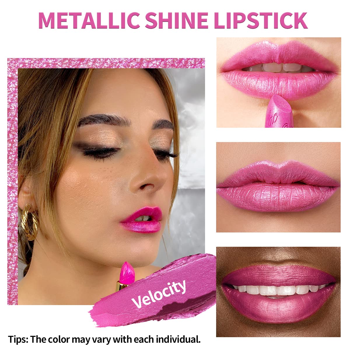 Oulac Metallic Pink Lipstick Set 3PCS High Impact Lipcolor with Moisturizing Formula, Vegan Beauty, Full-Coverage Lip Color 4.3g X 3PCS