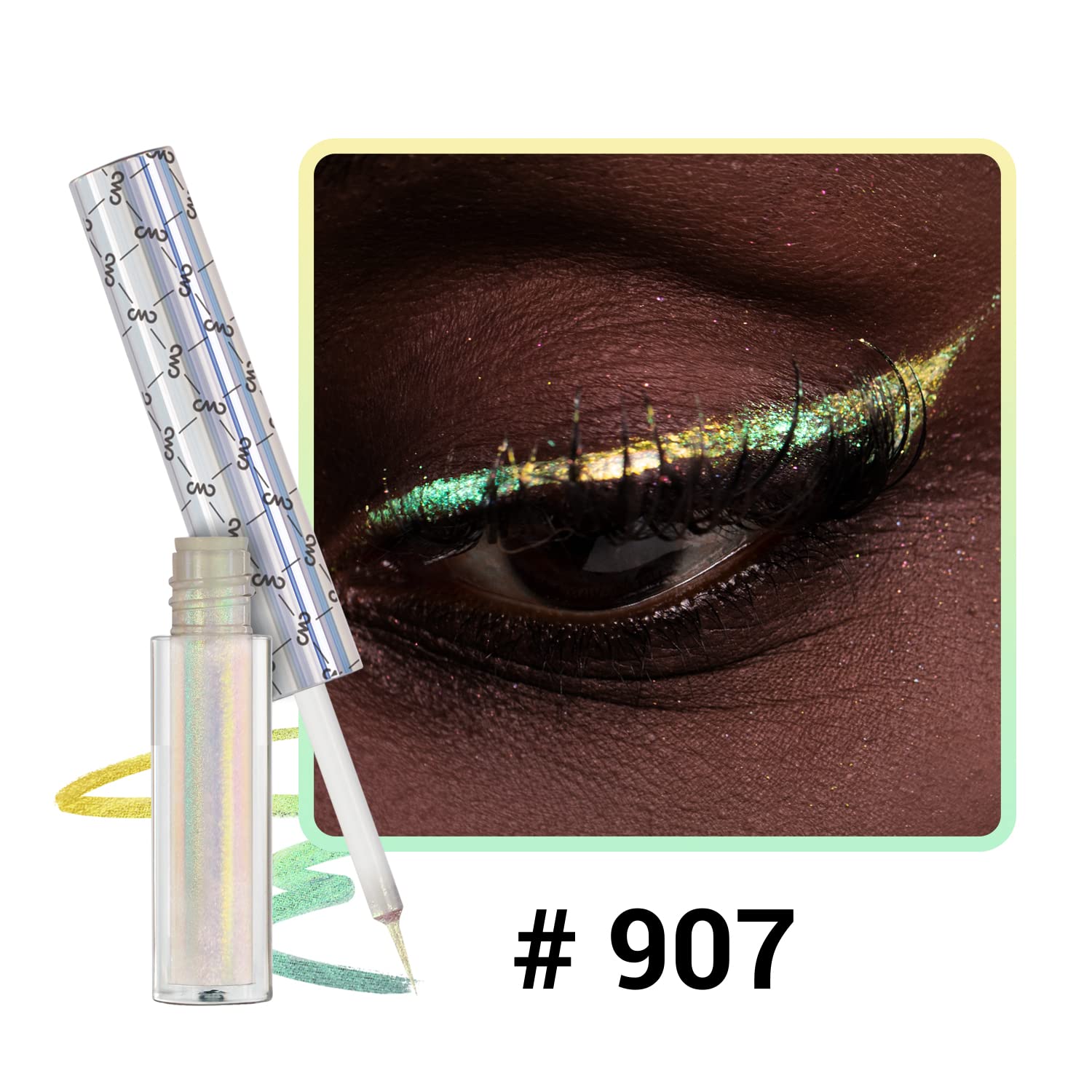 CHARMACY Chameleon Liquid Eyeliner, Intense Shifting Colored Eyeliner, Waterproof Eyeliner Liquid Gold Glitter Eyeliner, High Pigmented, Smudge Proof Formula,Ultra-Fine Tip,PALE YELLOW GOLD 907